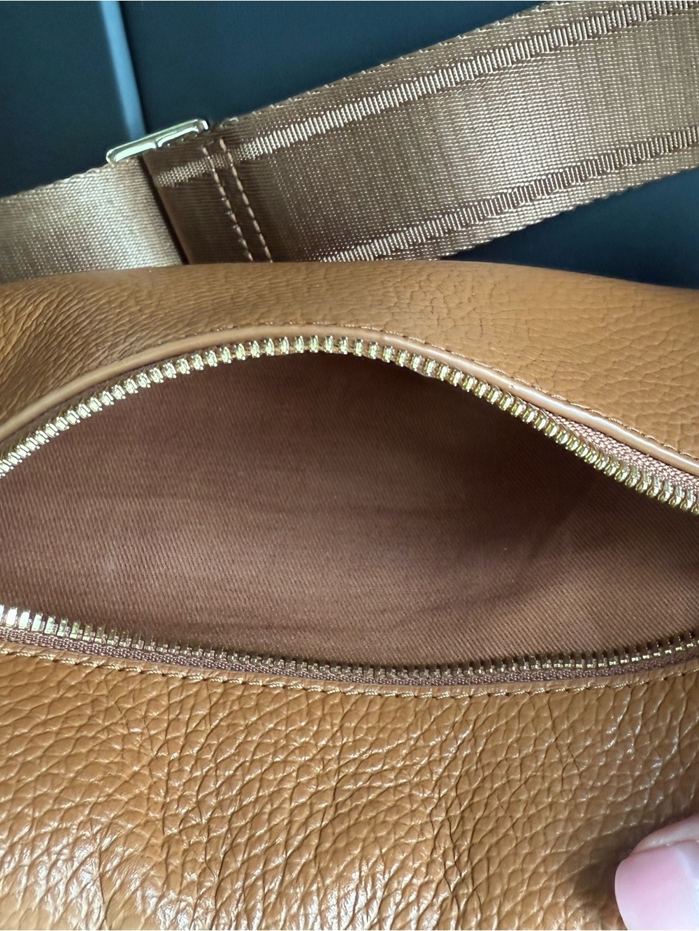 Quince Pebbled Leather Zip Belt Bag in Cognac - Picture 3 of 5